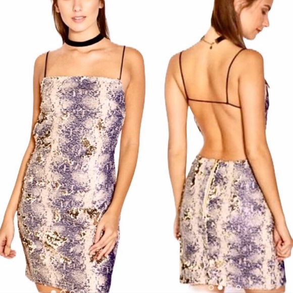 Topshop Backless Metallic Snakeskin Sequin Dress - Picture 7 of 8